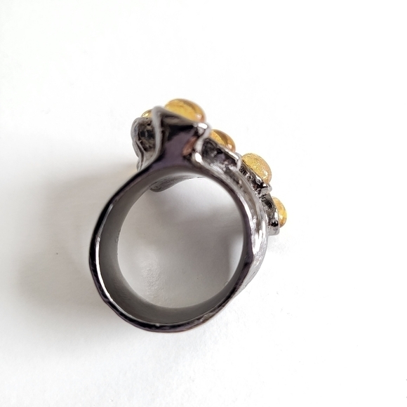 Yves Saint Laurent Gunmetal Arty Yellow Stone Dots Ring Rare & Authentic Size 7 - Picture 10 of 11
